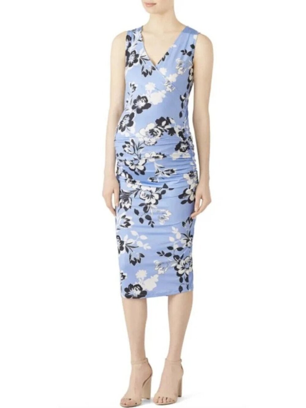 YUMI KIM Maternity Hold Tight Blue Floral Ruched Stretch Dress Size Small